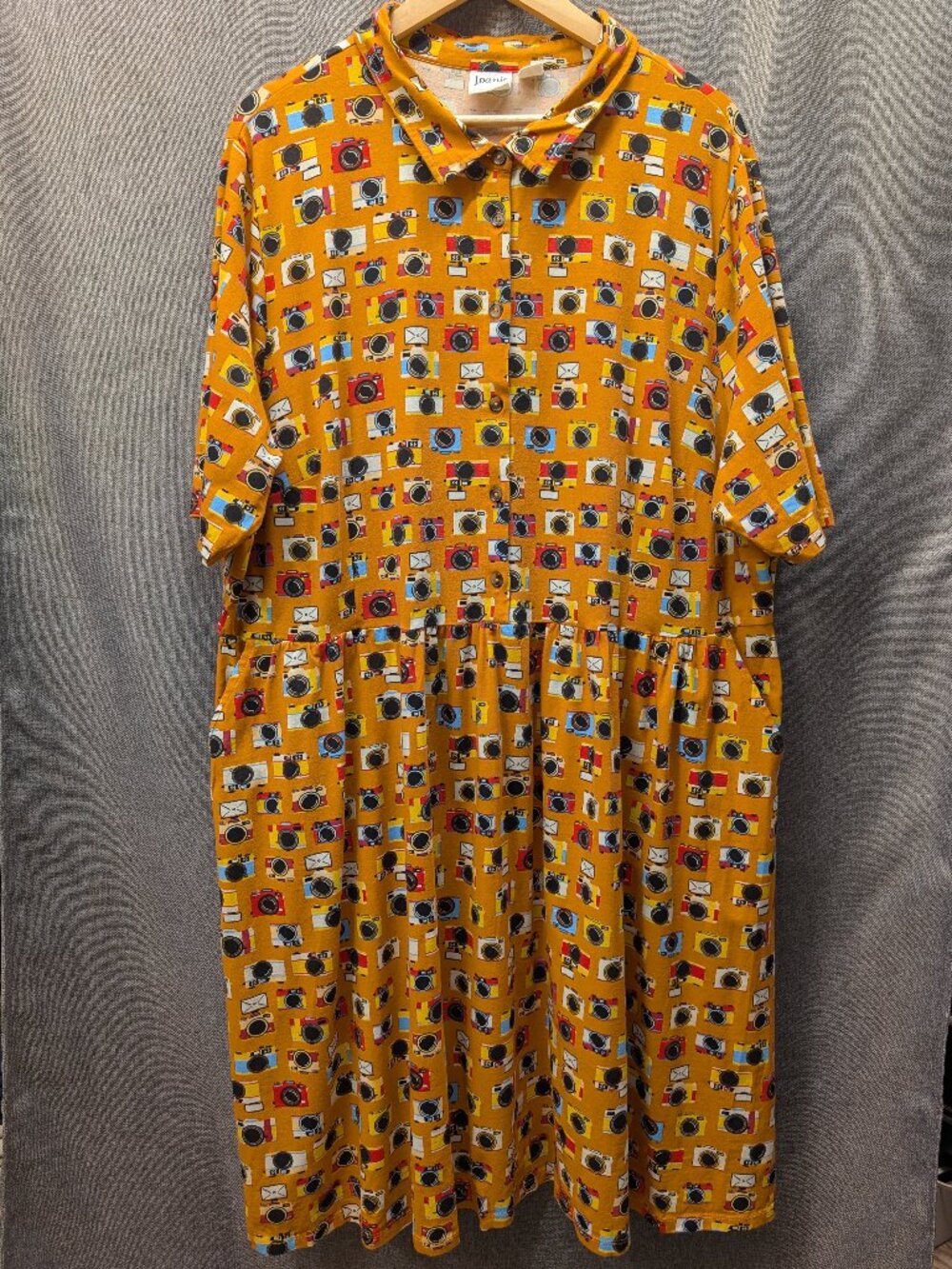 Joanie Martha Vintage Camera Print Jersey Dress Golden Oak US22